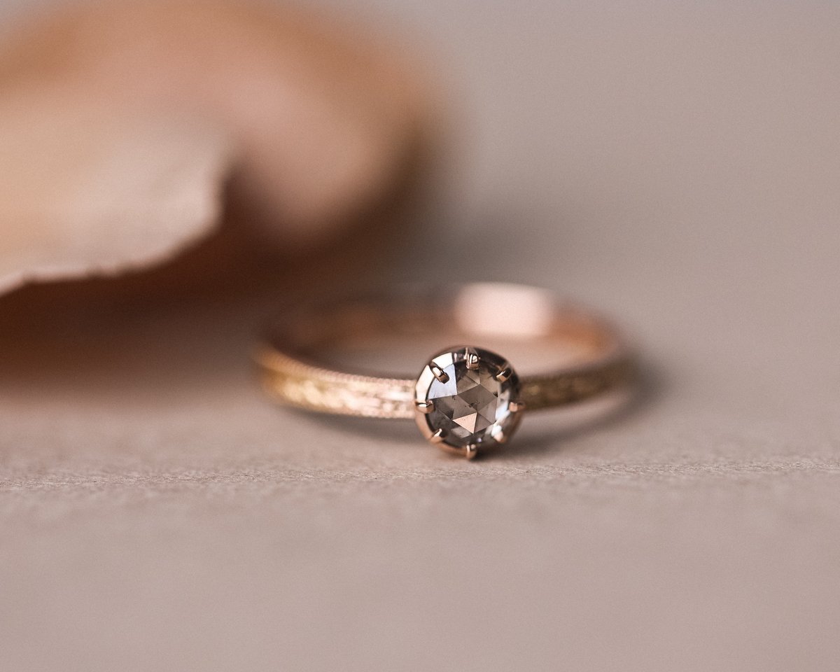 Image of 18ct Rose gold, brown grey rose-cut diamond ring (LON272)