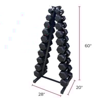 Image 1 of New pair of 5,10,15,20,25,30,35,40,45,50lb rubber dumbbells with A rack