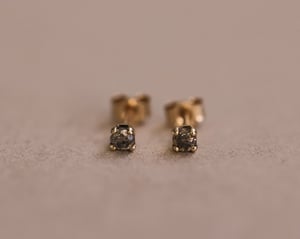 Image of 9ct gold, dark grey diamond, stud earrings