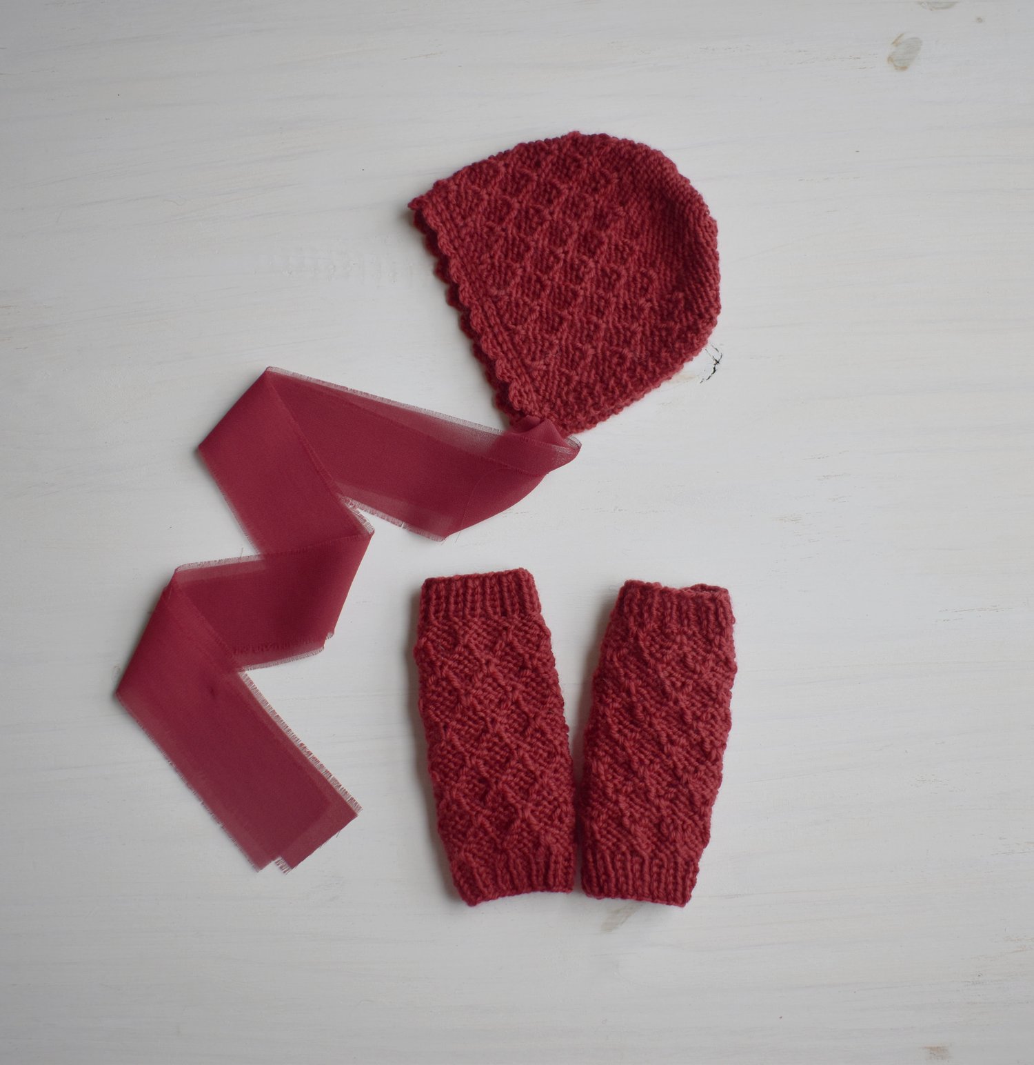 Image of Hollyberry Knit Bonnet & Leg Warmers-SOLD SEPARATELY