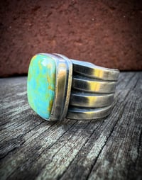 Image 3 of WL&A Handmade Heavy Ingot Cuatro Patagonia Turquoise Ring - Size 11.5