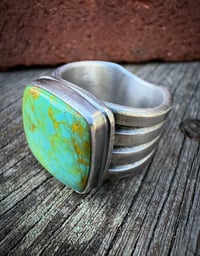 Image 4 of WL&A Handmade Heavy Ingot Cuatro Patagonia Turquoise Ring - Size 11.5