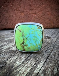 Image 2 of WL&A Handmade Heavy Ingot Cuatro Patagonia Turquoise Ring - Size 9