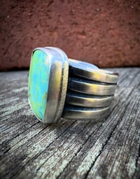 Image 3 of WL&A Handmade Heavy Ingot Cuatro Patagonia Turquoise Ring - Size 9