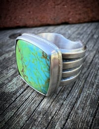 Image 4 of WL&A Handmade Heavy Ingot Cuatro Patagonia Turquoise Ring - Size 9