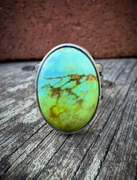 Image 2 of WL&A Handmade Heavy Ingot Cuatro Patagonia Turquoise Ring - Size 8.5