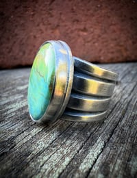 Image 3 of WL&A Handmade Heavy Ingot Cuatro Patagonia Turquoise Ring - Size 6.5