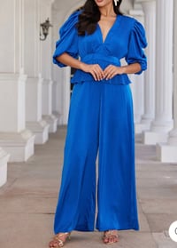 Blue Ruffle Ruched Sleeve Romper 