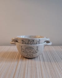 Image 1 of ‘Boy holding spoon and fork’ bowl with handle 