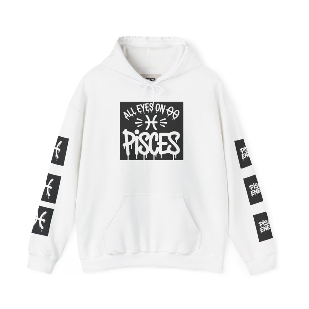 Image of Unisex Pisces Hoodie - 'All Eyes on Pisces' Graphic Zodiac Pullover