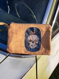 Image 2 of Retro Skull and Bird Organic Two Zip Crossbody Bag or Cork Wristlet 