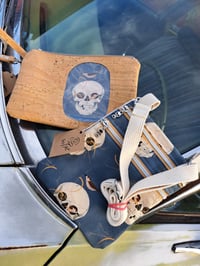 Image 1 of Retro Skull and Bird Organic Two Zip Crossbody Bag or Cork Wristlet 