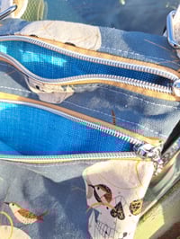 Image 5 of Retro Skull and Bird Organic Two Zip Crossbody Bag or Cork Wristlet 