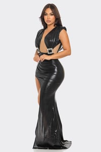 Image 2 of Faux Leather Mesh Glam High Leg Dress