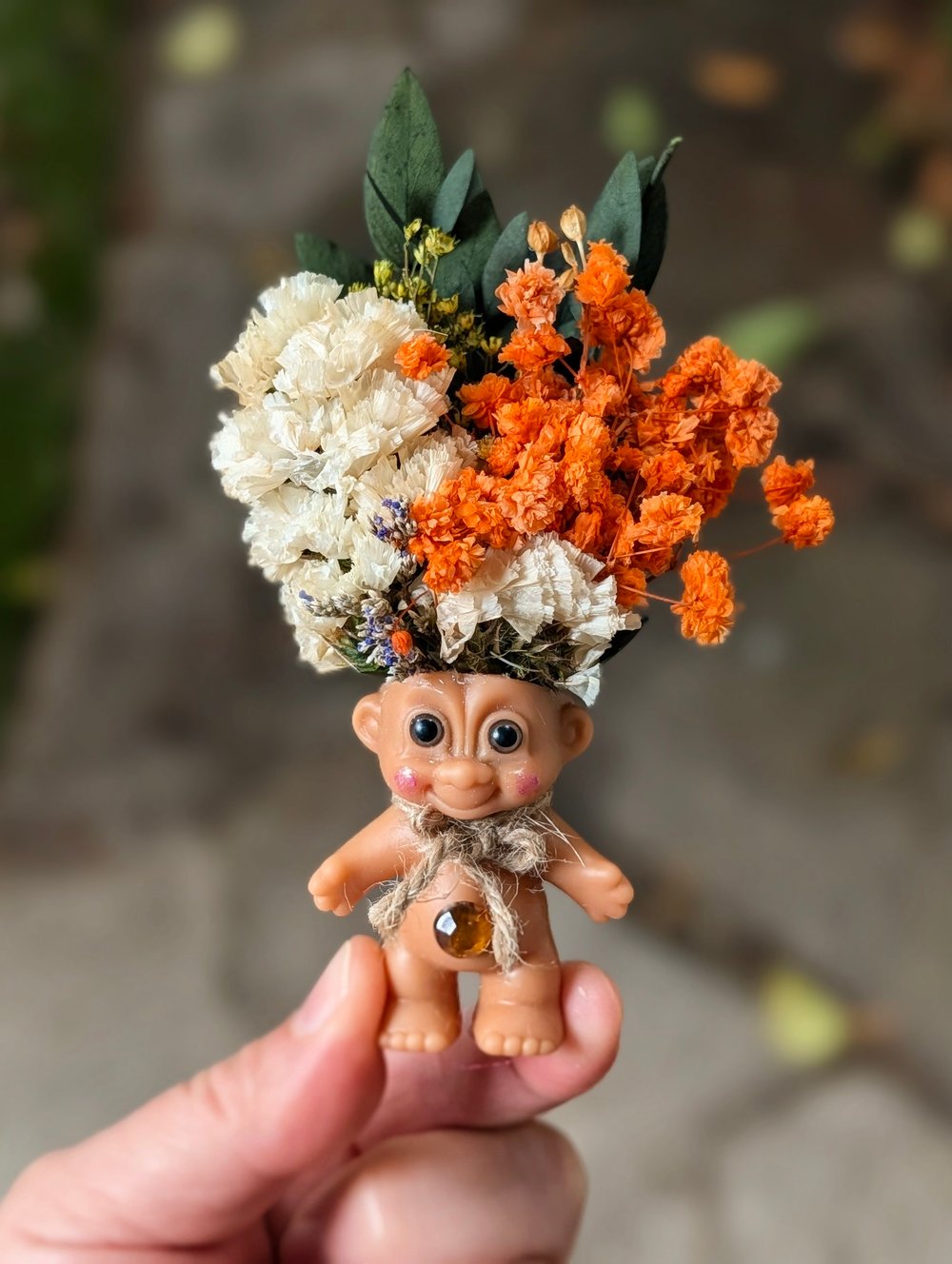 Orange Flower Bouquet Troll 3.5"