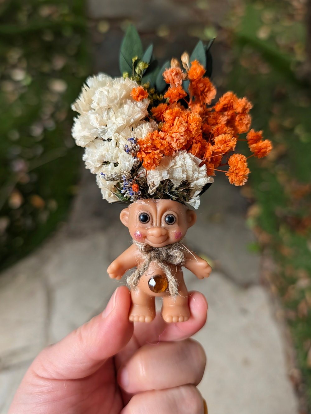Orange Flower Bouquet Troll 3.5"