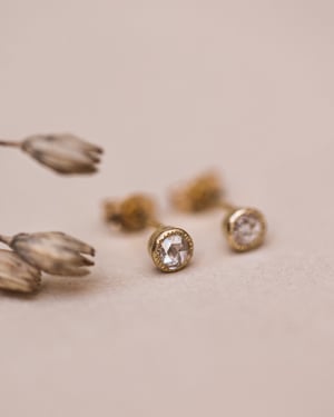 Image of 18ct Gold 3mm Rose-Cut Diamond Stud Earrings milled edges 