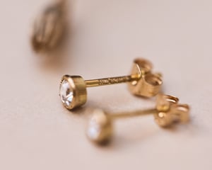 Image of 18ct Gold 3mm Rose-Cut Diamond Stud Earrings milled edges 