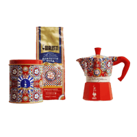 Image 1 of Bialetti moka 3 Cup + Italian Coffee Tin Gift Set D&G Red Carretto