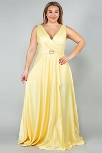 Image 1 of Yellow Rhinestone Belt Pocket Dress