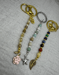 Image 2 of Handmade Crystal Gemstone Keychains (Gold Rutile Quartz, Amazonite, 7 Chakra)