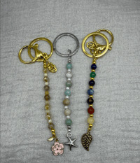 Image 1 of Handmade Crystal Gemstone Keychains (Gold Rutile Quartz, Amazonite, 7 Chakra)