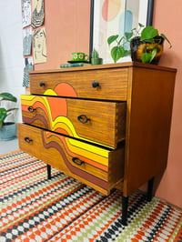Image 2 of Teak Mid Century Chest of Drawers in Bauhaus inspired sunset design