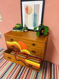 Image 3 of Teak Mid Century Chest of Drawers in Bauhaus inspired sunset design