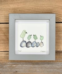 Seaglass birds on mini shells