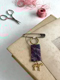 Japanese Blue Fabric Tab & Horse Brooch