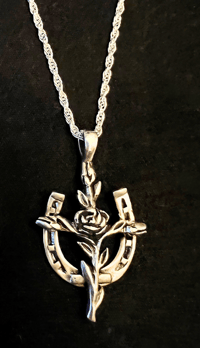 Horseshoe Cross with Rose Pendant and Chain - Sterling Silver