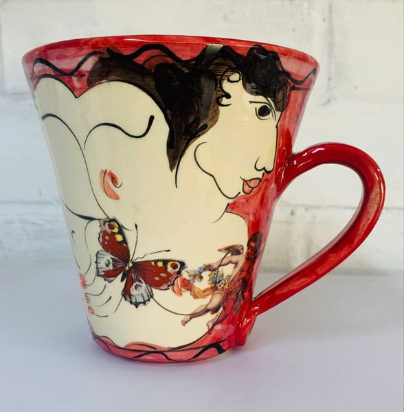 Image of Tall Cardinal Red figurative mug