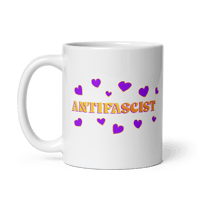 Image 1 of ANTIFASCIST Hearts Mug in White