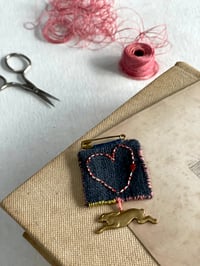 Black Linen Brooch with Hare 