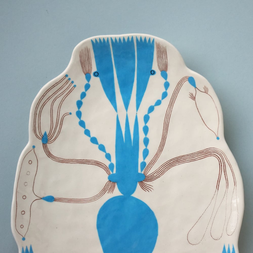 Image of Blue Abstract Plant Plate