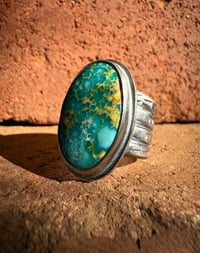 Image 3 of WL&A Handmade Heavy Ingot Cuatro Oval Patagonia Turquoise Rings - Size 5 