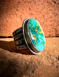 Image 1 of WL&A Handmade Heavy Ingot Cuatro Oval Patagonia Turquoise Rings - Size 5 