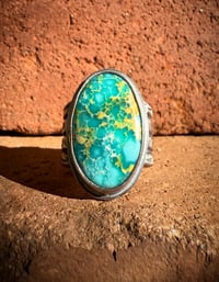 Image 2 of WL&A Handmade Heavy Ingot Cuatro Oval Patagonia Turquoise Rings - Size 5 