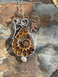 Rustic Ammonite Bigfoot Mushroom pendant necklace 