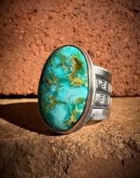 Image 3 of WL&A Handmade Heavy Ingot Cuatro Oval Patagonia Turquoise Rings - Size 8.5
