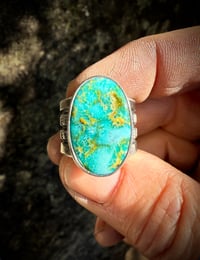 Image 4 of WL&A Handmade Heavy Ingot Cuatro Oval Patagonia Turquoise Rings - Size 8.5