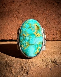 Image 2 of WL&A Handmade Heavy Ingot Cuatro Oval Patagonia Turquoise Rings - Size 8.5