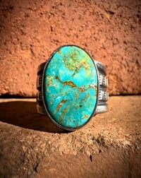 Image 2 of WL&A Handmade Heavy Ingot Cuatro Oval Patagonia Turquoise Rings - Size 11