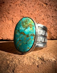 Image 3 of WL&A Handmade Heavy Ingot Cuatro Oval Patagonia Turquoise Rings - Size 11