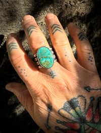 Image 4 of WL&A Handmade Heavy Ingot Cuatro Oval Patagonia Turquoise Rings - Size 11