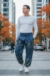 Image 6 of Blue & Green Paisley Pocket Pants