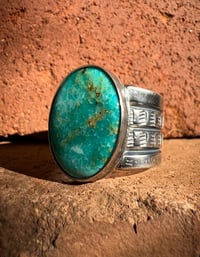 Image 3 of WL&A Handmade Heavy Ingot Cuatro Oval Patagonia Turquoise Rings - Size 11.5