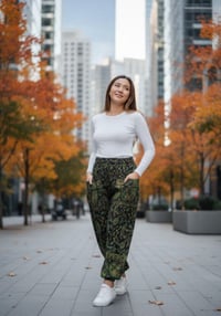 Image 2 of Black & Green Paisley Pocket Pants