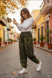 Image 1 of Black & Green Paisley Pocket Pants