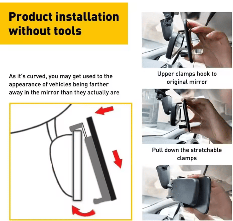 Image of Interior Rear View Mirror Wide Angle Convex Rearview Mirror Anti Glare Large Vision Panoramic